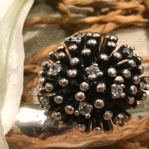 .925 Sterling Silver starburst ring with small cs